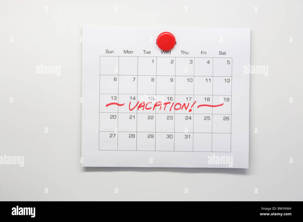 calendario com datas marcadas para ferias