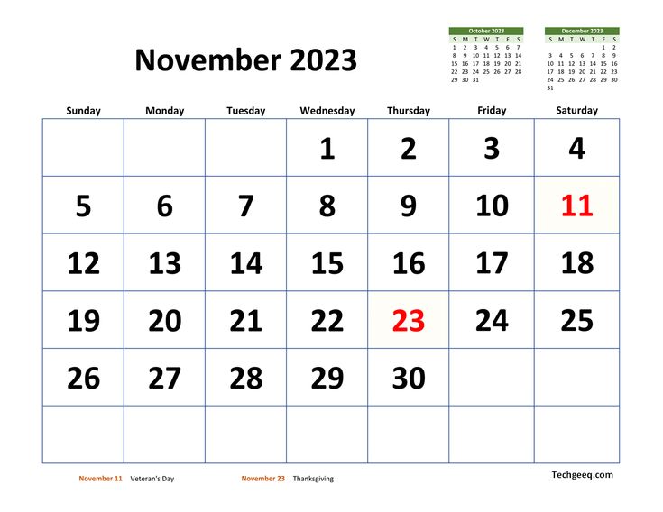 calendario de novembro com feriados destacados