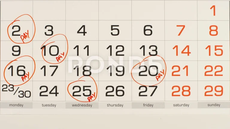 calendario marcando dias e pagamentos