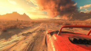 carro em uma estrada deserta ao amanhecer