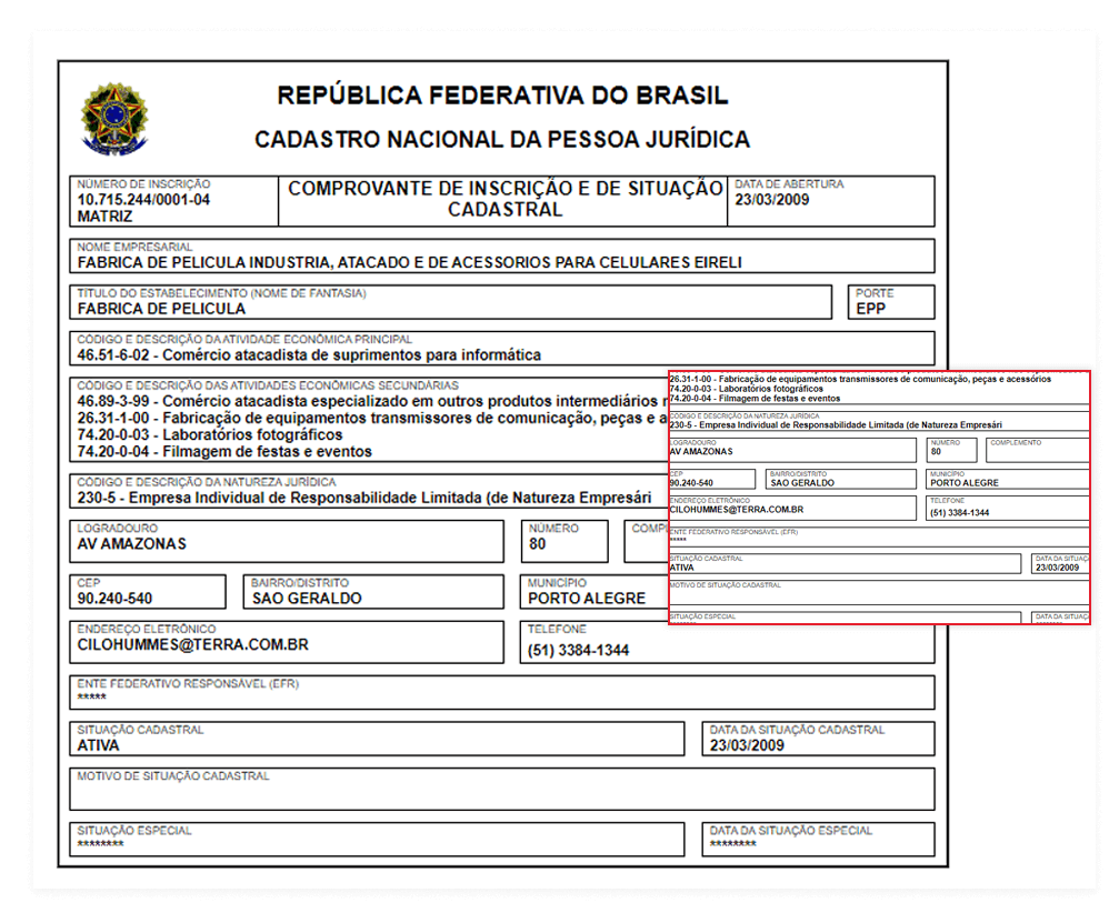 cnpj sendo criado com documentos financeiros