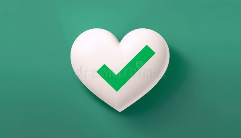 coracao com checkmark em fundo verde