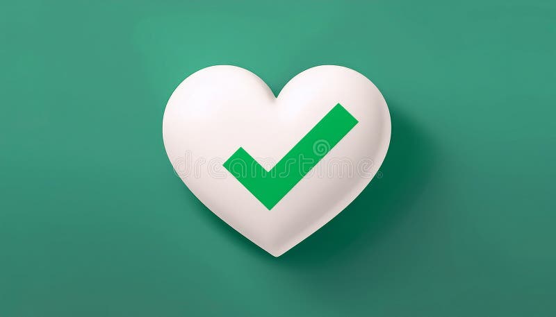 coracao com checkmark em fundo verde