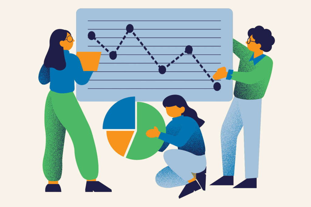 estudante analisando graficos de negocios