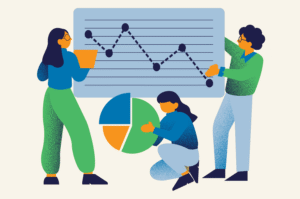 estudante analisando graficos de negocios