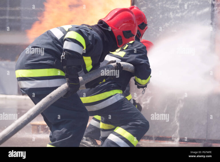 firefighters in action extinguishing flames