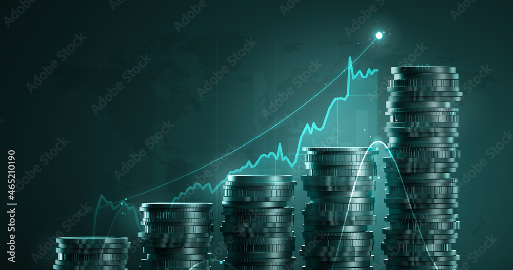 grafico de crescimento financeiro com moedas