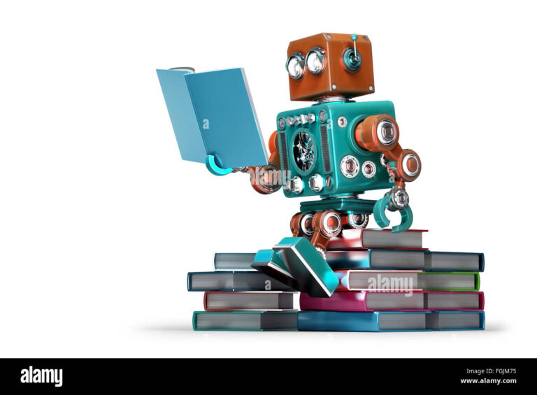 ilustracao de um robo lendo livros