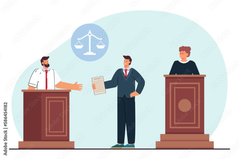 Como Funciona o Passo a Passo do Processo Trabalhista no Brasil 26 ilustracao do tribunal com advogados