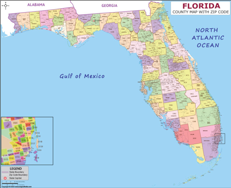 Qual é o CEP dos estados da Flórida nos Estados Unidos 36 mapa da florida com codigos postais destacados