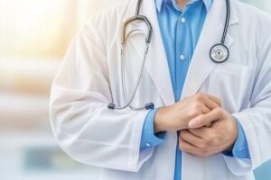 medico com estetoscopio em ambiente hospitalar