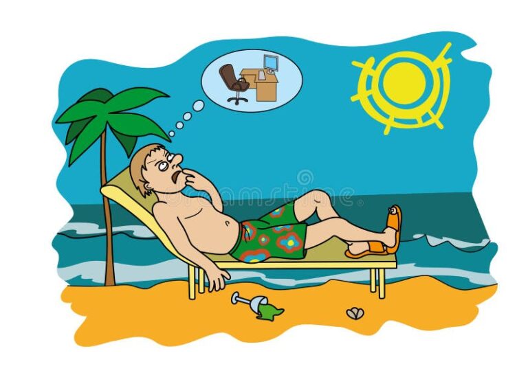 pessoa relaxando na praia pensando no trabalho