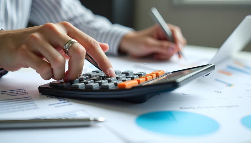 pessoa revisando financas com calculadora