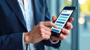 pessoa usando smartphone com aplicativo bancario