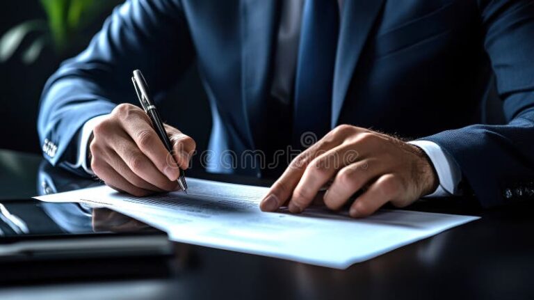 profissional assinando documento tecnico