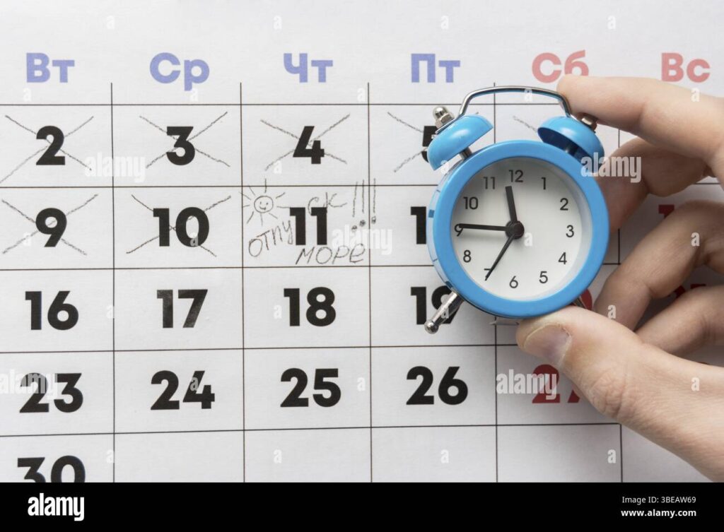 relogio com calendario e dias marcados