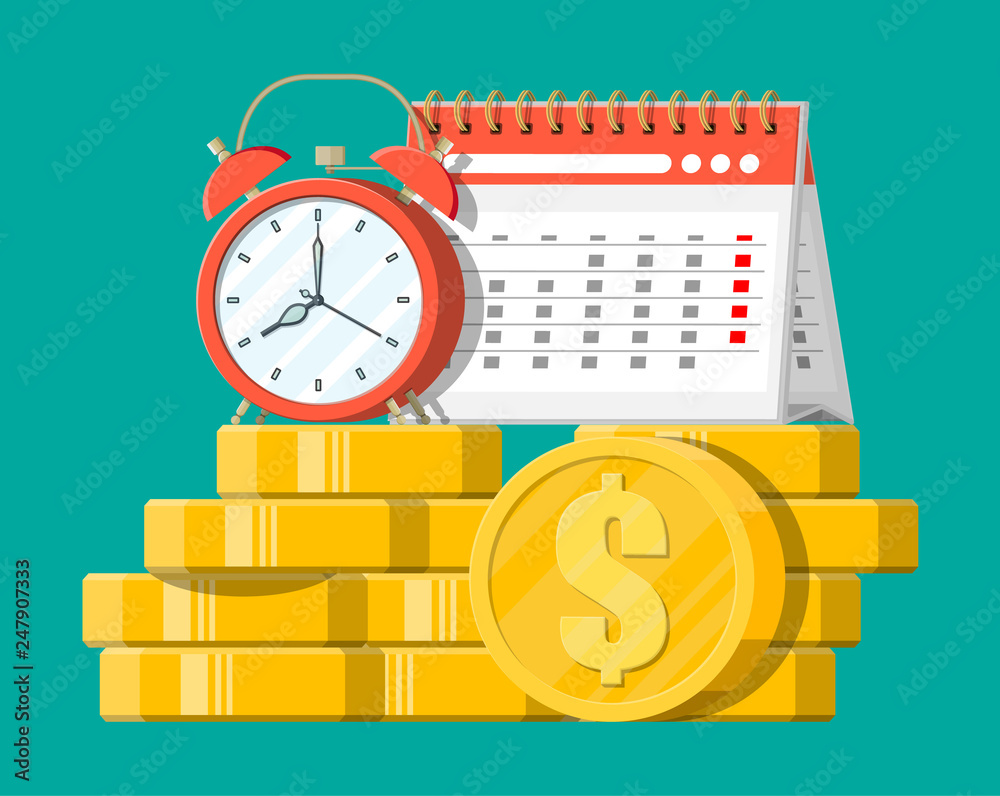 relogio com calendario e dinheiro