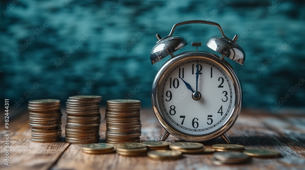 relogio com moedas representando tempo e dinheiro