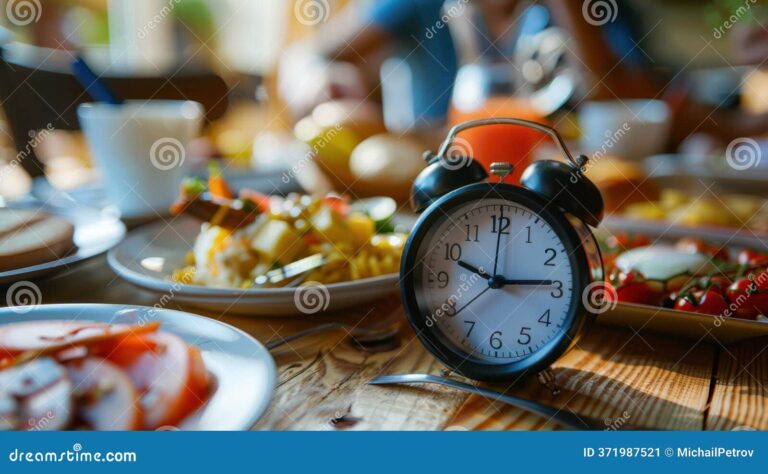 relogio com prato de comida ao lado