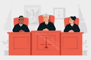 um tribunal com juizes em acao